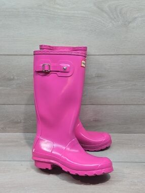 Hunter Women Tall Hot Pink Rubber Rain Boots Shoes Sz 6